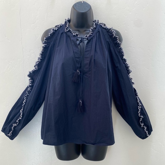 Ulla Johnson Navy frills cold shoulder top size 2 - Picture 2 of 9